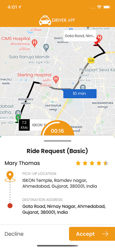 driver accept or decline request